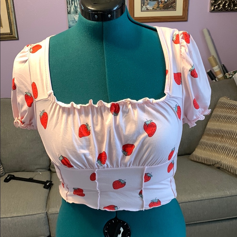 SHEIN Cream Ruched Crop Blouse with Puff Sleeves